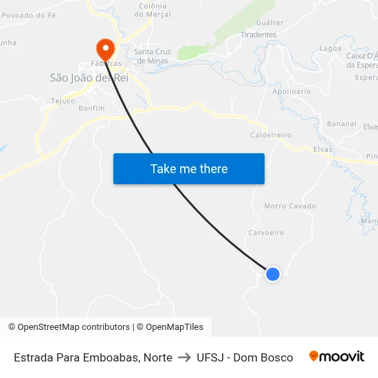 Estrada Para Emboabas, Norte to UFSJ - Dom Bosco map