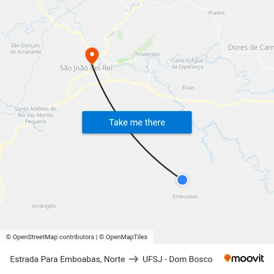 Estrada Para Emboabas, Norte to UFSJ - Dom Bosco map