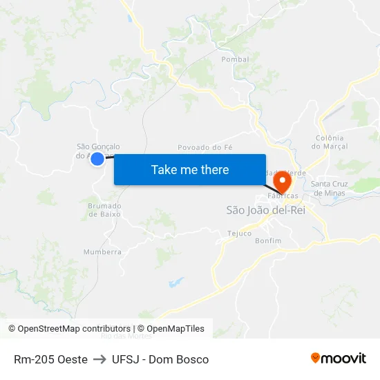 Rm-205 Oeste to UFSJ - Dom Bosco map