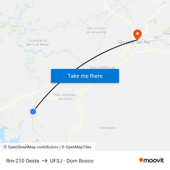 Rm-210 Oeste to UFSJ - Dom Bosco map