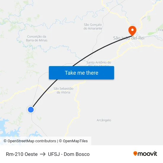 Rm-210 Oeste to UFSJ - Dom Bosco map