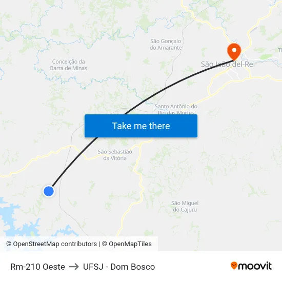 Rm-210 Oeste to UFSJ - Dom Bosco map