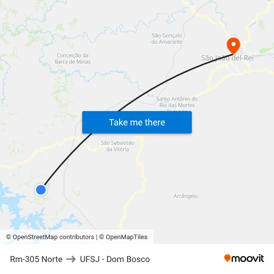 Rm-305 Norte to UFSJ - Dom Bosco map