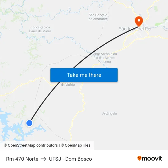 Rm-470 Norte to UFSJ - Dom Bosco map