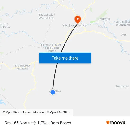 Rm-165 Norte to UFSJ - Dom Bosco map
