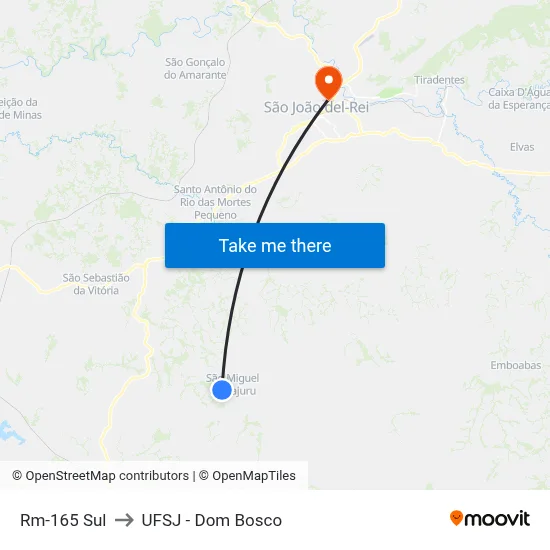 Rm-165 Sul to UFSJ - Dom Bosco map