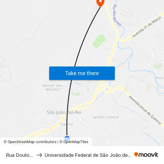 Rua Doutor José Bastos, 4 to Universidade Federal de São João del-Rei (UFSJ/ Campus Tancredo Neves/ CTan) map