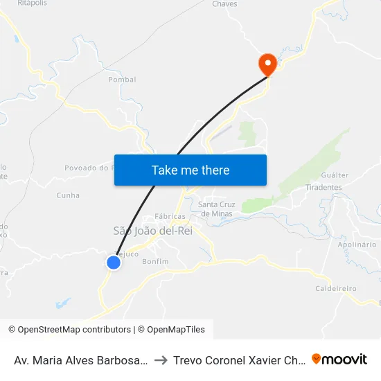 Av. Maria Alves Barbosa, 507 to Trevo Coronel Xavier Chaves map