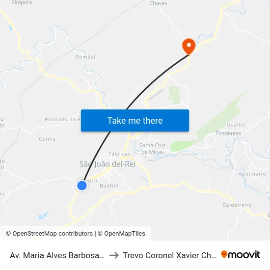 Av. Maria Alves Barbosa, 315 to Trevo Coronel Xavier Chaves map