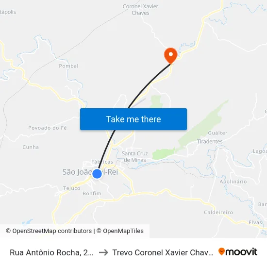 Rua Antônio Rocha, 270 to Trevo Coronel Xavier Chaves map