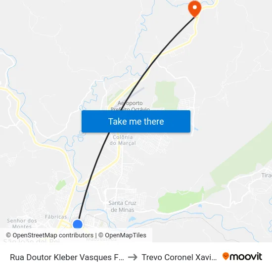 Rua Doutor Kleber Vasques Filgueiras, 112 to Trevo Coronel Xavier Chaves map