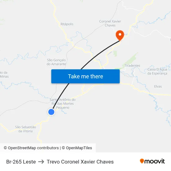 Br-265 Leste to Trevo Coronel Xavier Chaves map