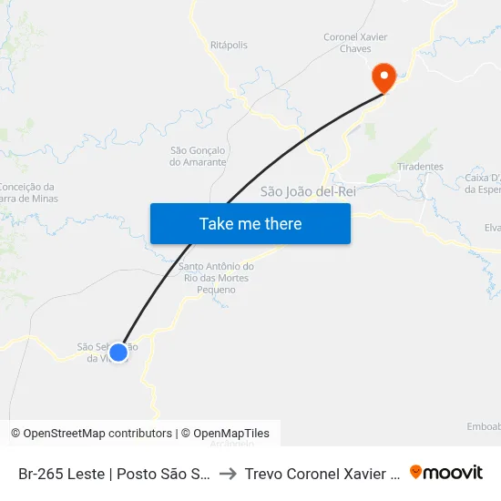 Br-265 Leste | Posto São Sebastião to Trevo Coronel Xavier Chaves map