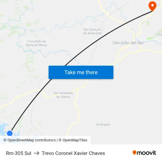 Rm-305 Sul to Trevo Coronel Xavier Chaves map