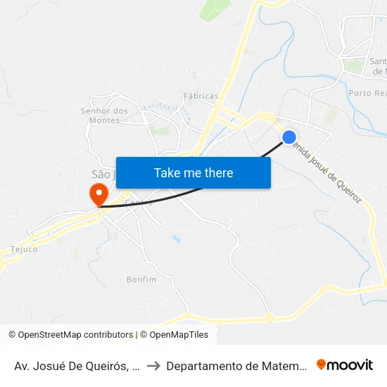 Av. Josué De Queirós, 200 | E.E. Tomé Portes Del Rei to Departamento de Matemática e Estatística - DEMAT / UFSJ map