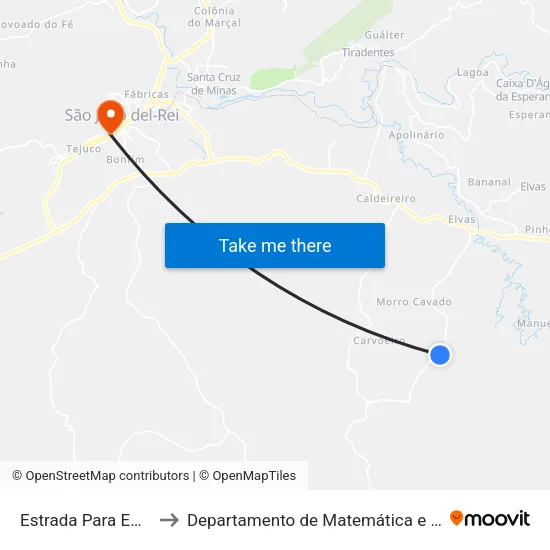 Estrada Para Emboabas, Norte to Departamento de Matemática e Estatística - DEMAT / UFSJ map