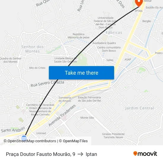 Praça Doutor Fausto Mourão, 9 to Iptan map