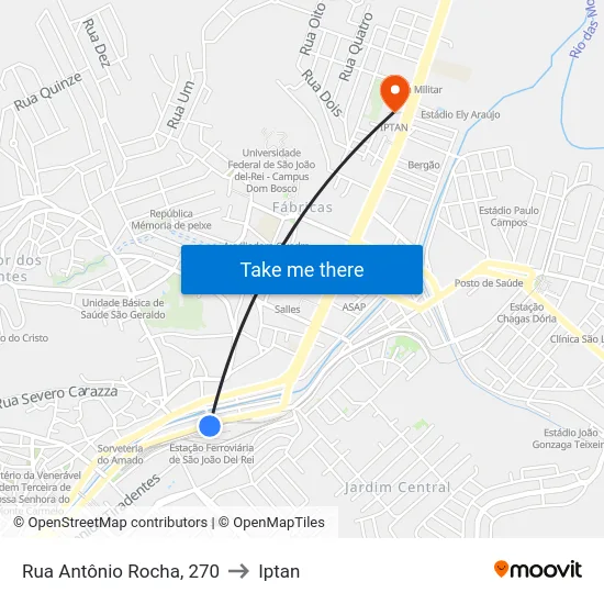 Rua Antônio Rocha, 270 to Iptan map