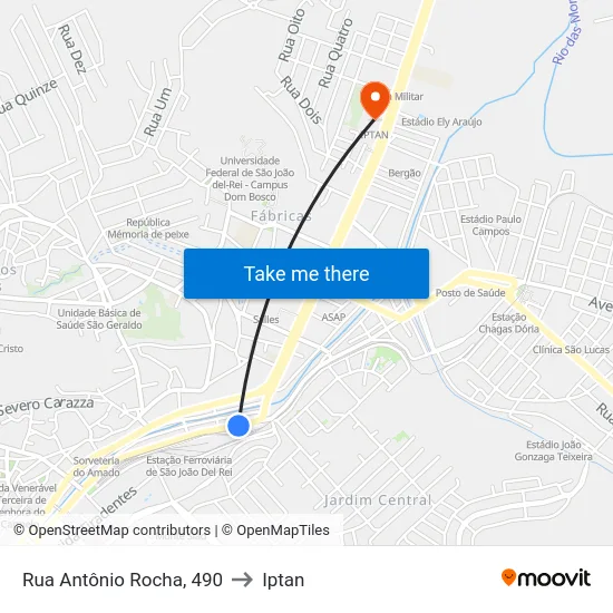 Rua Antônio Rocha, 490 to Iptan map
