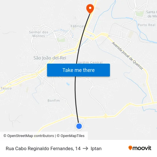 Rua Cabo Reginaldo Fernandes, 14 to Iptan map
