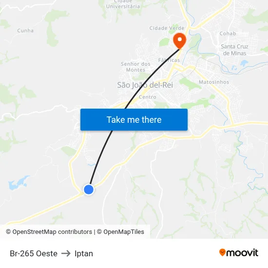 Br-265 Oeste to Iptan map