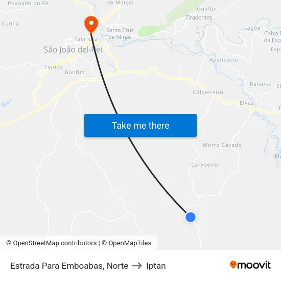Estrada Para Emboabas, Norte to Iptan map