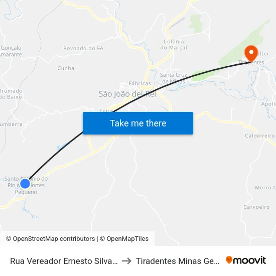 Rua Vereador Ernesto Silva Braga, 169 to Tiradentes Minas Gerais Brazil map