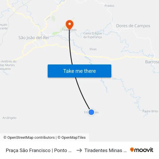 Praça São Francisco | Ponto Final De Emboabas to Tiradentes Minas Gerais Brazil map