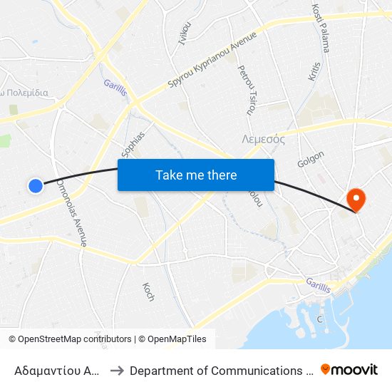 Αδαμαντίου Αδαμαντίου - Ευγενίου Βουλγάρεως to Department of Communications and Internet Studies (Τμήμα Επικοινωνίας και Σπουδών Διαδικτύου) map