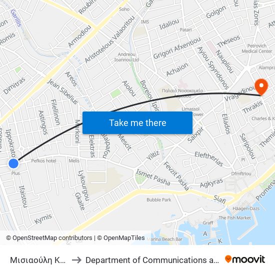 Μισιαούλη Και Καβάζογλου - Ιπποκράτους to Department of Communications and Internet Studies (Τμήμα Επικοινωνίας και Σπουδών Διαδικτύου) map