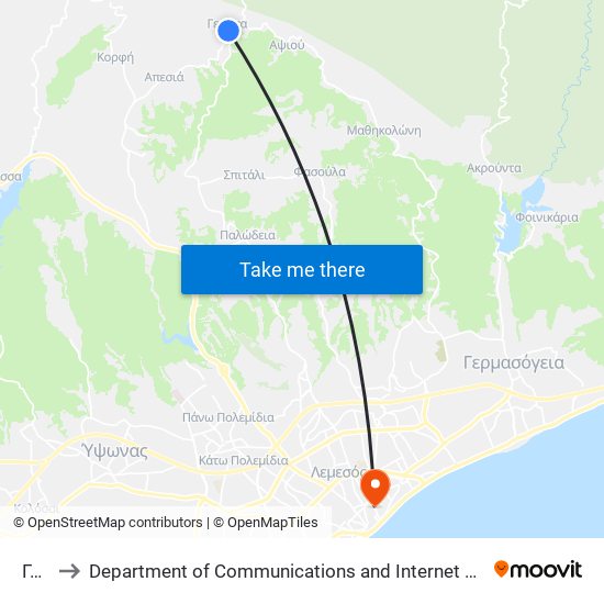 Γεράσα to Department of Communications and Internet Studies (Τμήμα Επικοινωνίας και Σπουδών Διαδικτύου) map