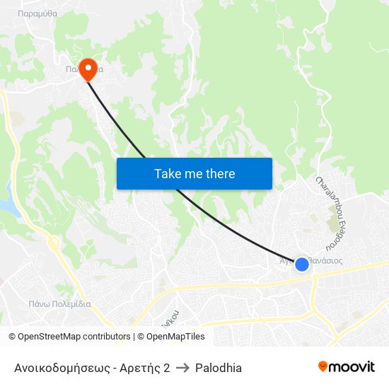 Ανοικοδομήσεως - Αρετής 2 to Palodhia map