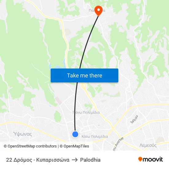 22 Δρόμος - Κυπαρισσώνα to Palodhia map