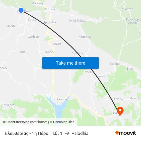 Ελευθερίας - 1η Πέρα Πέδι 1 to Palodhia map