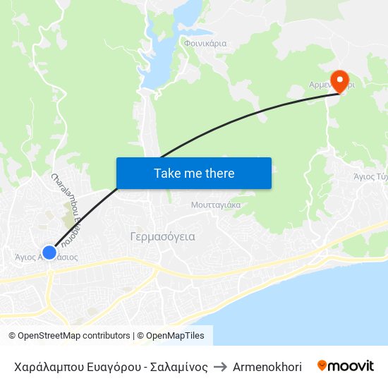 Χαράλαμπου Ευαγόρου - Σαλαμίνος to Armenokhori map