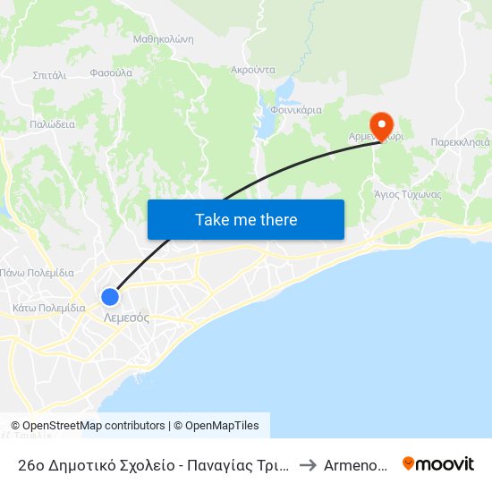 26ο Δημοτικό Σχολείο - Παναγίας Τριχερούσσας to Armenokhori map