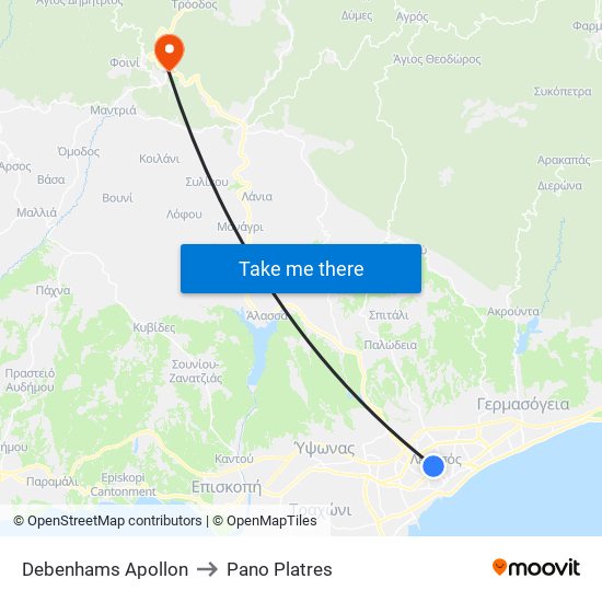 Debenhams Apollon to Pano Platres map