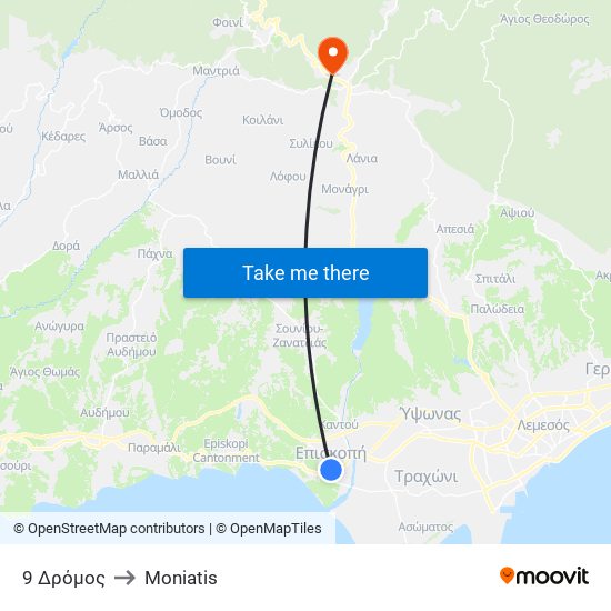 9 Δρόμος to Moniatis map