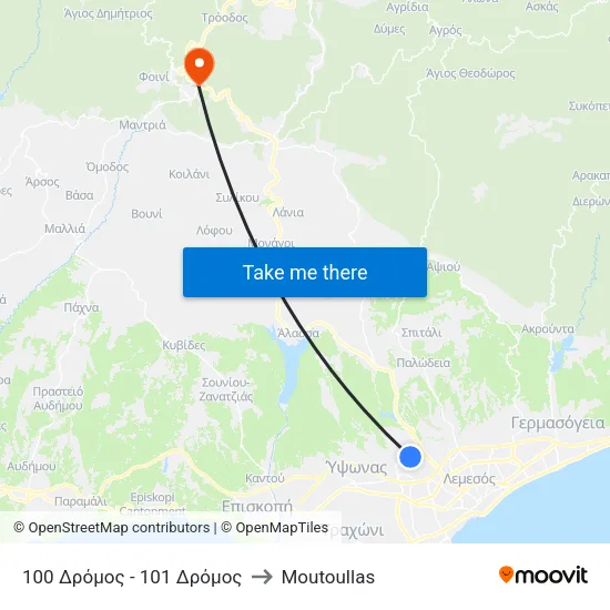 100 Δρόμος - 101 Δρόμος to Moutoullas map