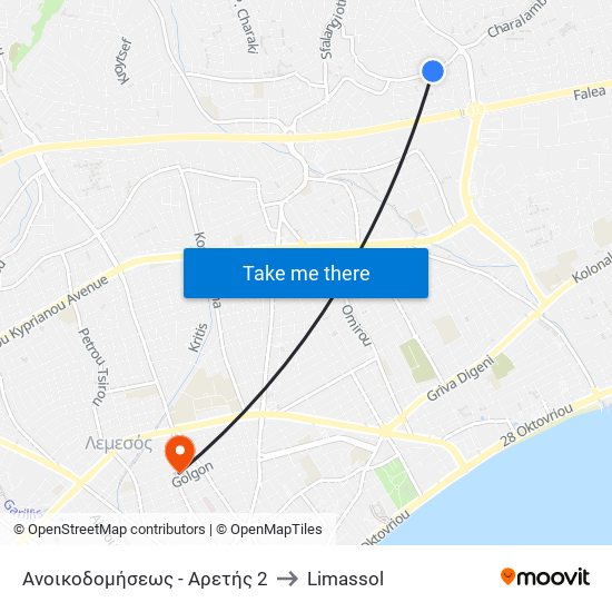 Ανοικοδομήσεως - Αρετής 2 to Limassol map