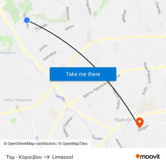 Τομ - Κόροιβου to Limassol map