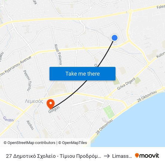 27 Δημοτικό Σχολείο - Τίμιου Προδρόμου to Limassol map