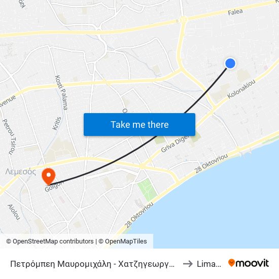 Πετρόμπεη Μαυρομιχάλη - Χατζηγεωργάκη Κορνέσιου to Limassol map