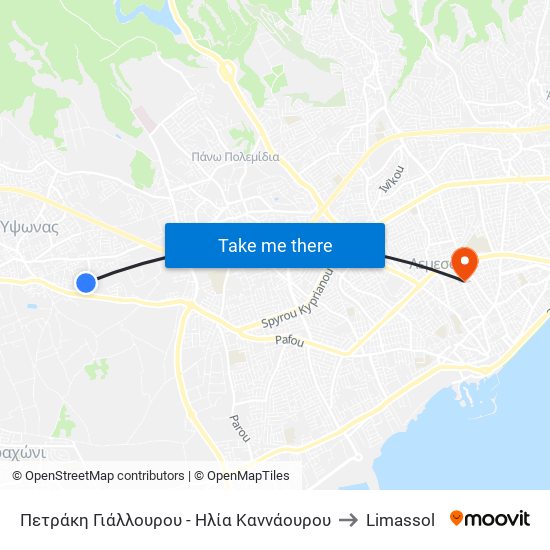 Πετράκη Γιάλλουρου - Ηλία Καννάουρου to Limassol map