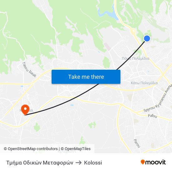 Τμήμα Οδικών Μεταφορών to Kolossi map