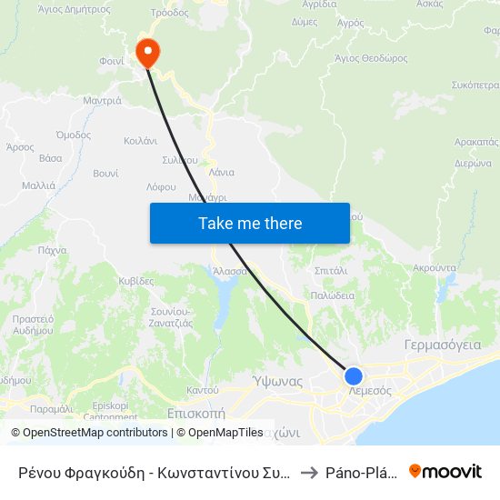 Ρένου Φραγκούδη - Κωνσταντίνου Συμεωνίδη to Páno-Plátres map