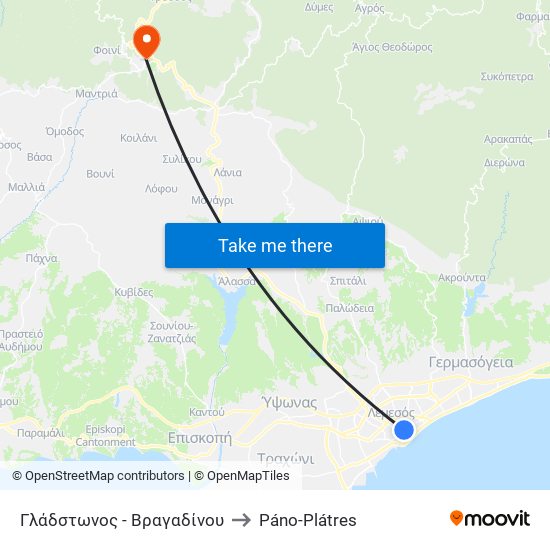 Γλάδστωνος - Βραγαδίνου to Páno-Plátres map