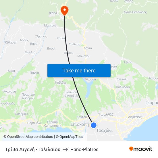 Γρίβα Διγενή - Γαλιλαίου to Páno-Plátres map