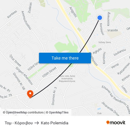 Τομ - Κόροιβου to Kato Polemidia map