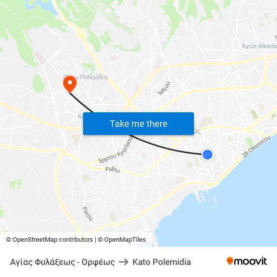 Αγίας Φυλάξεως - Ορφέως to Kato Polemidia map